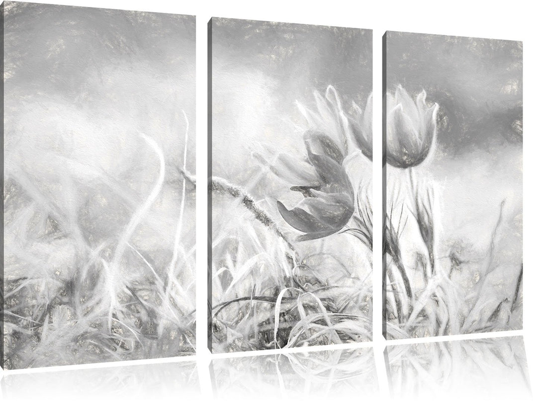Pixxprint schöne Krokusse Kunst als Leinwandbild/Grösse: 3 Teilig (120x80) / Wandbild/Kunstdruck/fer