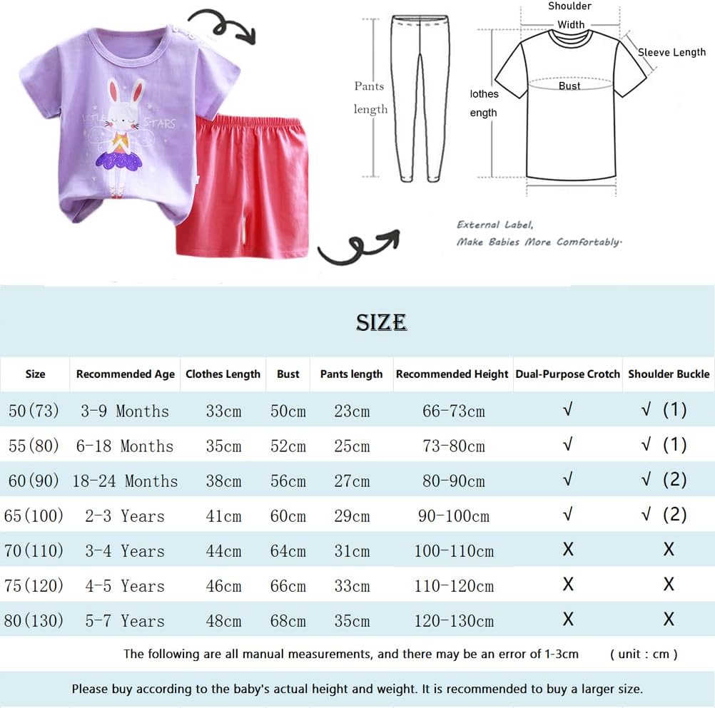 Baby Mädchen 3er Set Kurzarm Shorts T-Shirts Halbarm,6er Pack （Mit/Ohne Schulterschnalle） 5-7 Jahre