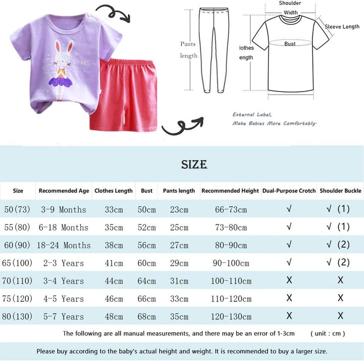 Baby Mädchen 3er Set Kurzarm Shorts T-Shirts Halbarm,6er Pack （Mit/Ohne Schulterschnalle） 5-7 Jahre
