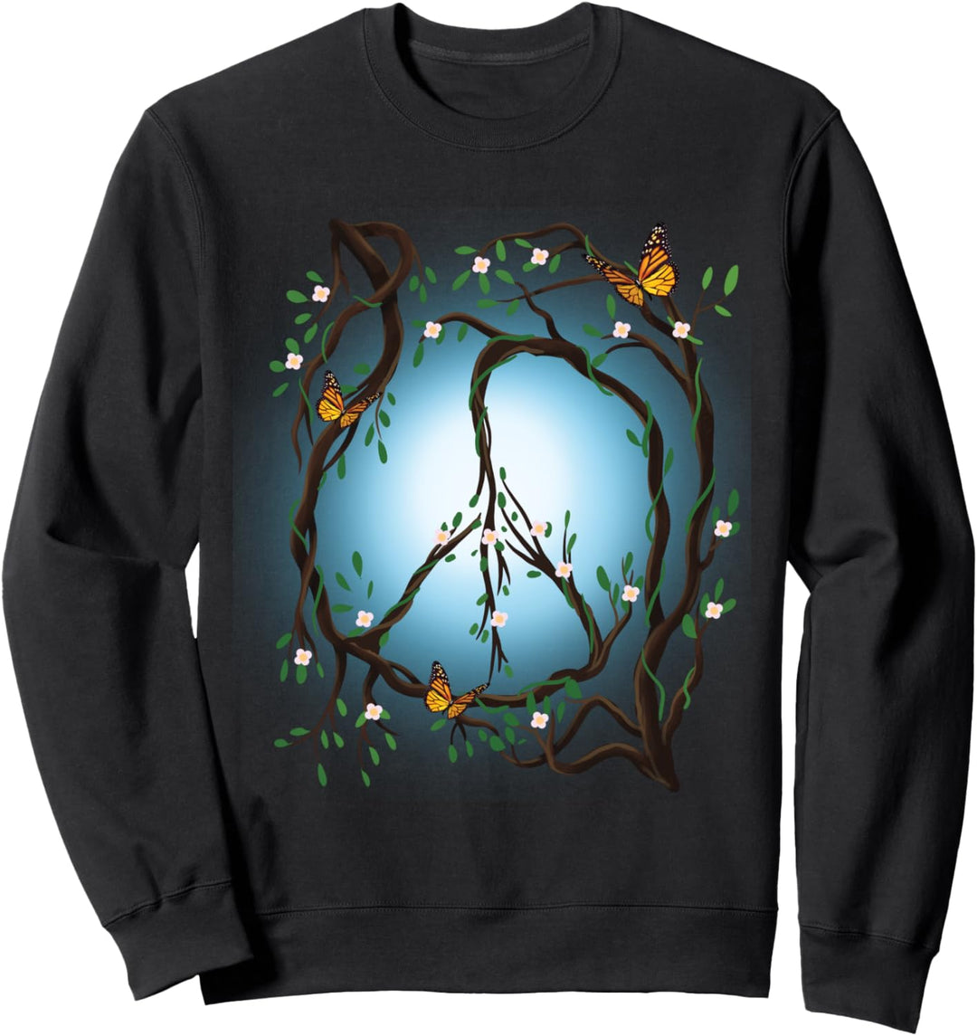 Friedenszeichen Hippie Retro Natur Design Schmetterling Flor Sweatshirt