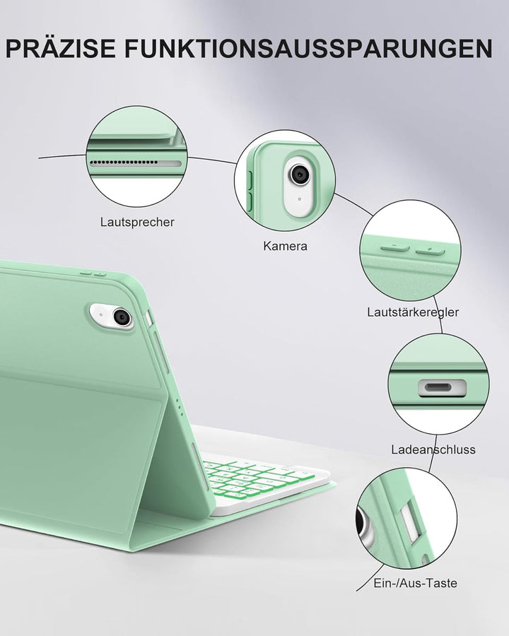 Für iPad Air 11 (2026/2025/2024) (M4/M3/M2) Hülle mit Keyboard, Beleuchtete Tastatur mit 7 Farben, B