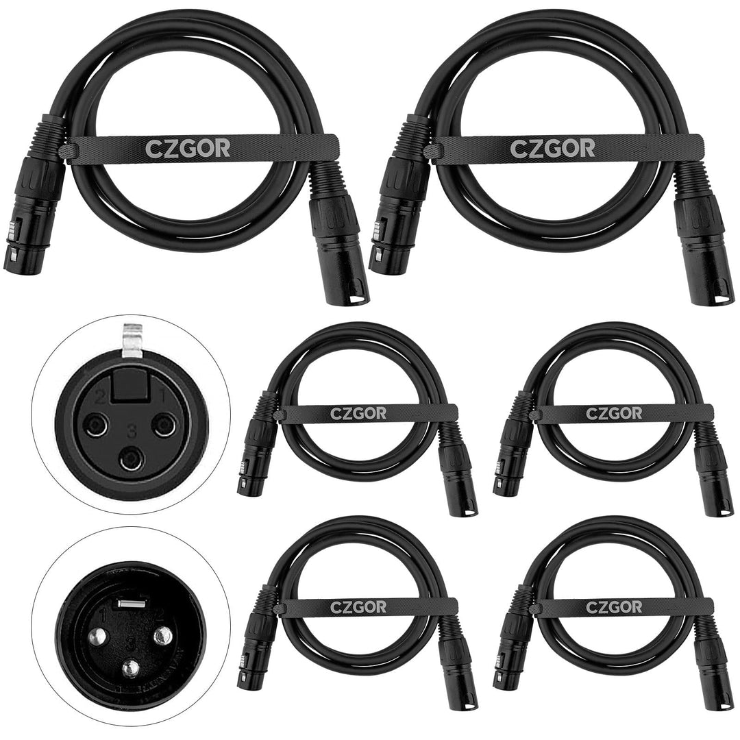 Czgor DMX Kabel 1.2M 6 Stück, Flexibles 3-Pin Signal XLR Männchen zu Weibchen DMX Kabeldraht, Geeign