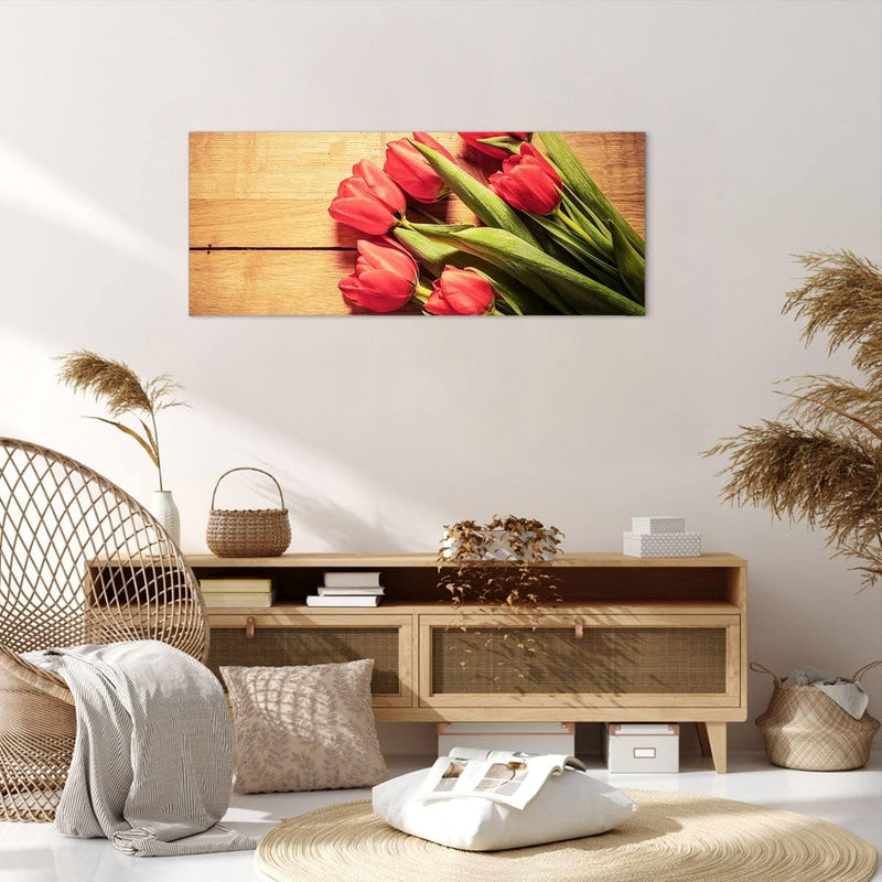 ARTTOR Wandbilder Dekoration Wohnzimmer Tulpen Blumenstrauss Sommer Garten Bilder auf Leinwand 120x5