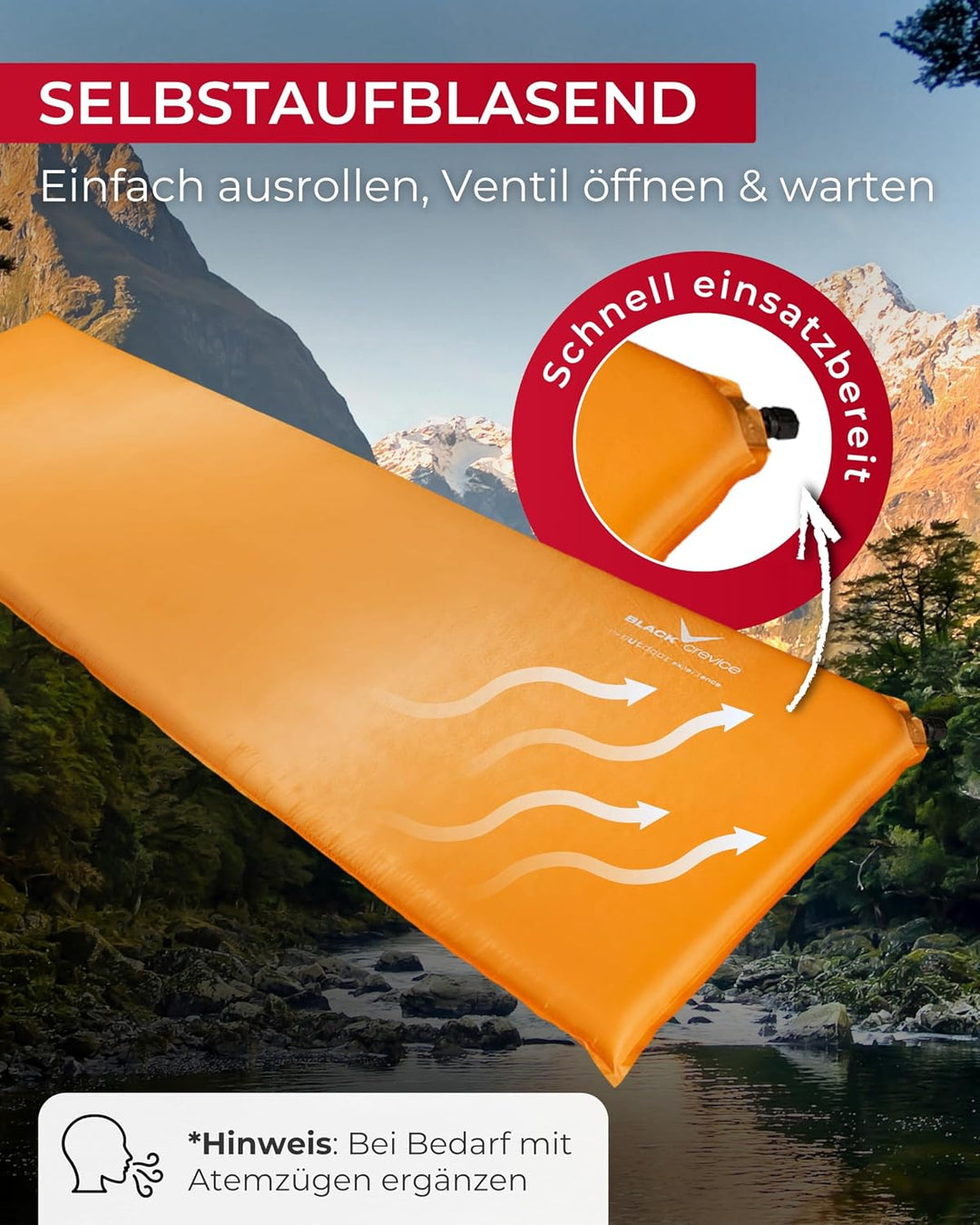 Black Crevice selbstaufblasbare Luftmatratze I Isomatte selbstaufblasend I Outdoor-Isomatte I aufbla