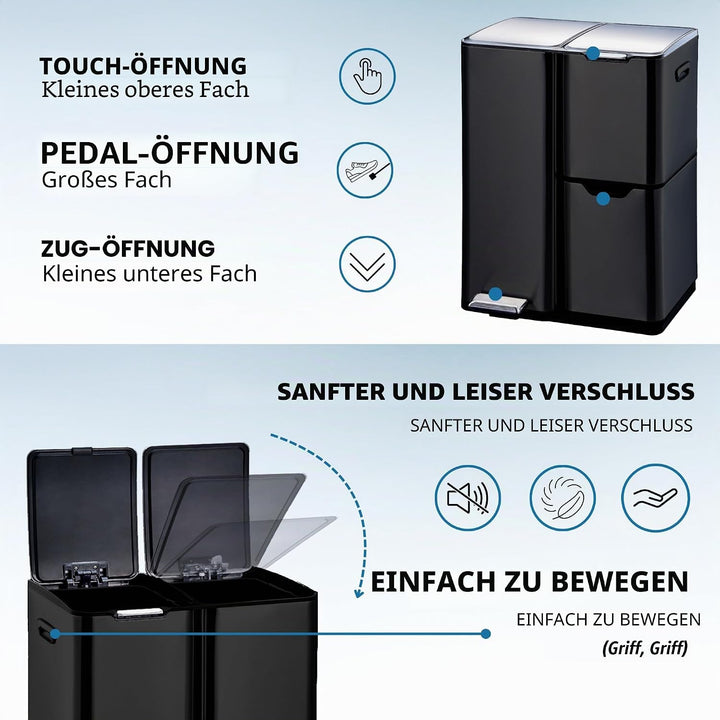 abfalleimer für die Mülltrennung 60L HAJA Schwarz Noir, Noir