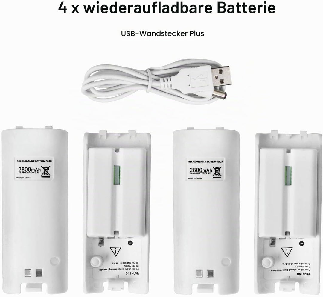 Remote Ladegerät für 2 Wii Controller mit 4 Akkus,TechKen Ladestation für WII Fernbedienung für Wii
