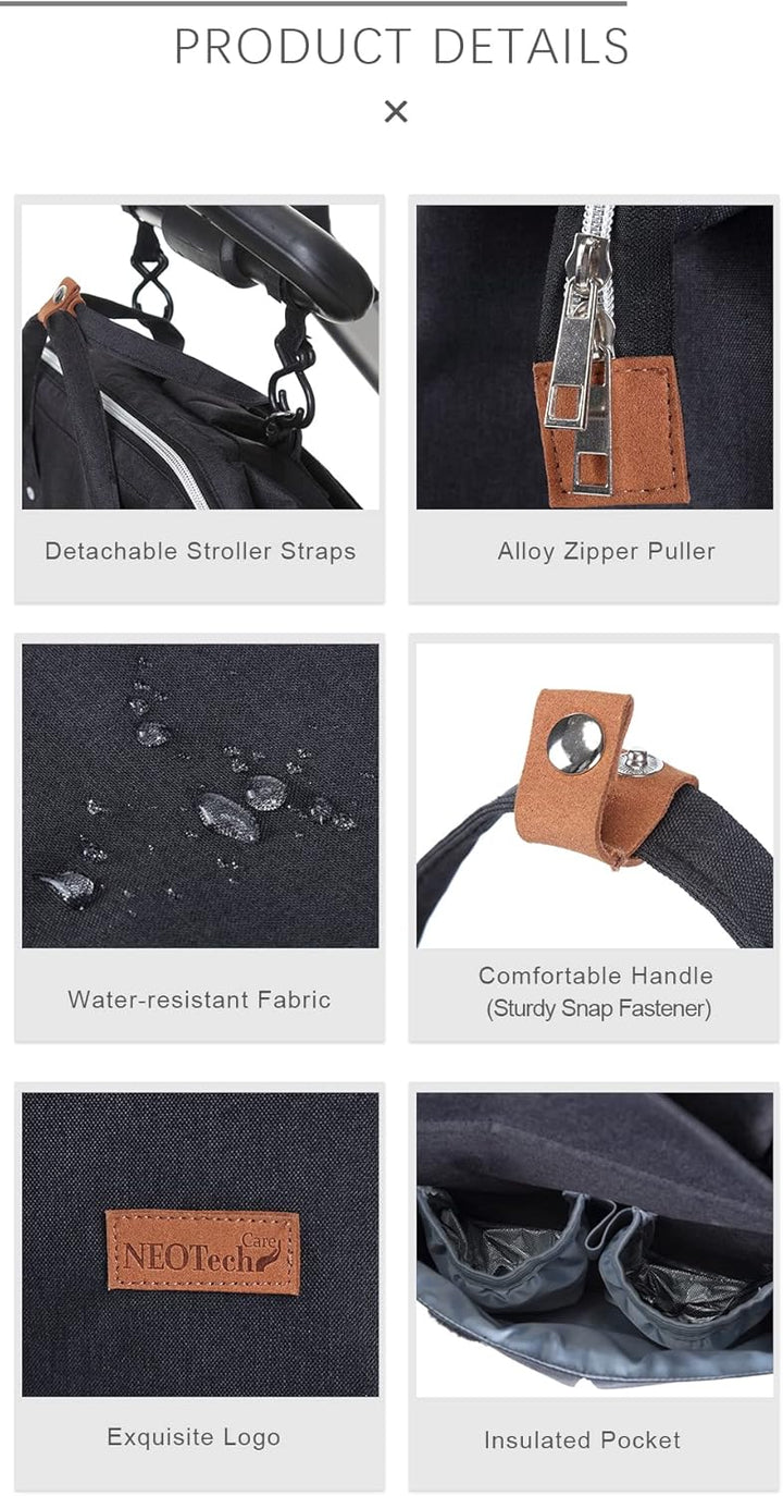 NEOtech Care Wickeltasche Rucksack für Baby Mädchen/Junge, breite Öffnung, Multifunktions-Organisati