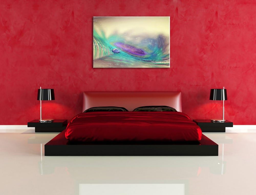 Pixxprint Pfauenfeder Detailaufnahme / 100x70cm Leinwandbild bespannt auf Holzrahmen/Wandbild Kunstd