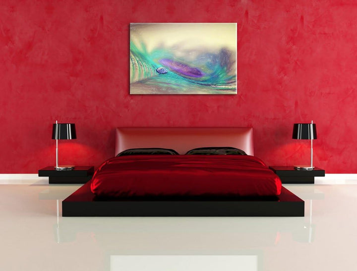 Pixxprint Pfauenfeder Detailaufnahme / 100x70cm Leinwandbild bespannt auf Holzrahmen/Wandbild Kunstd