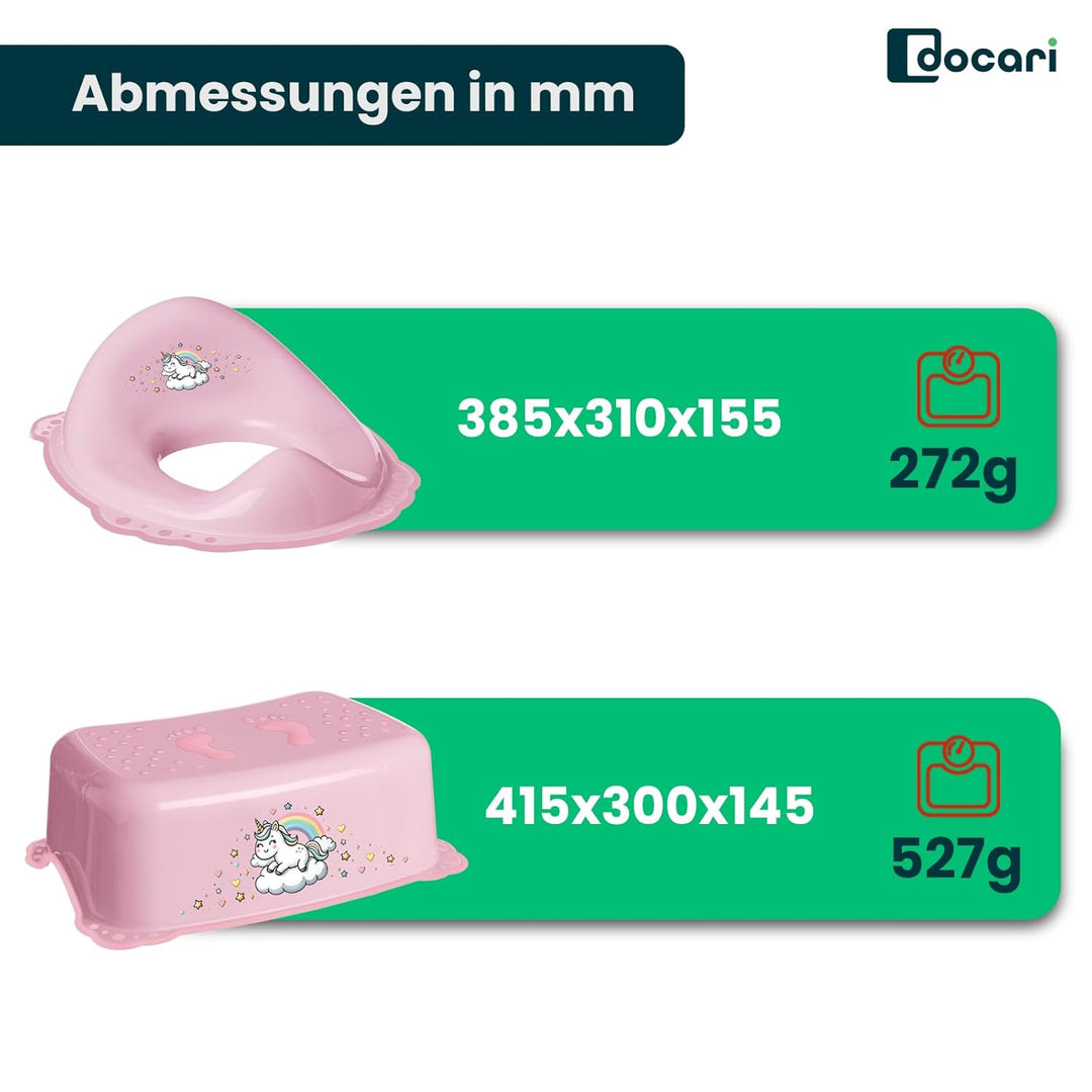 Toilettentrainer mit Treppe als Set Einhorn pink - Toilettensitz Kinder und Tritthocker Kinder - Toi