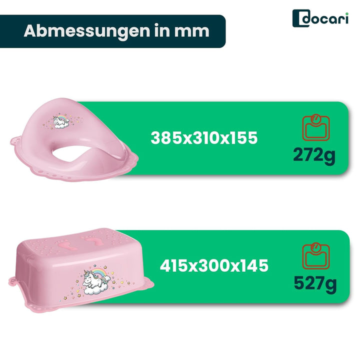 Toilettentrainer mit Treppe als Set Einhorn pink - Toilettensitz Kinder und Tritthocker Kinder - Toi
