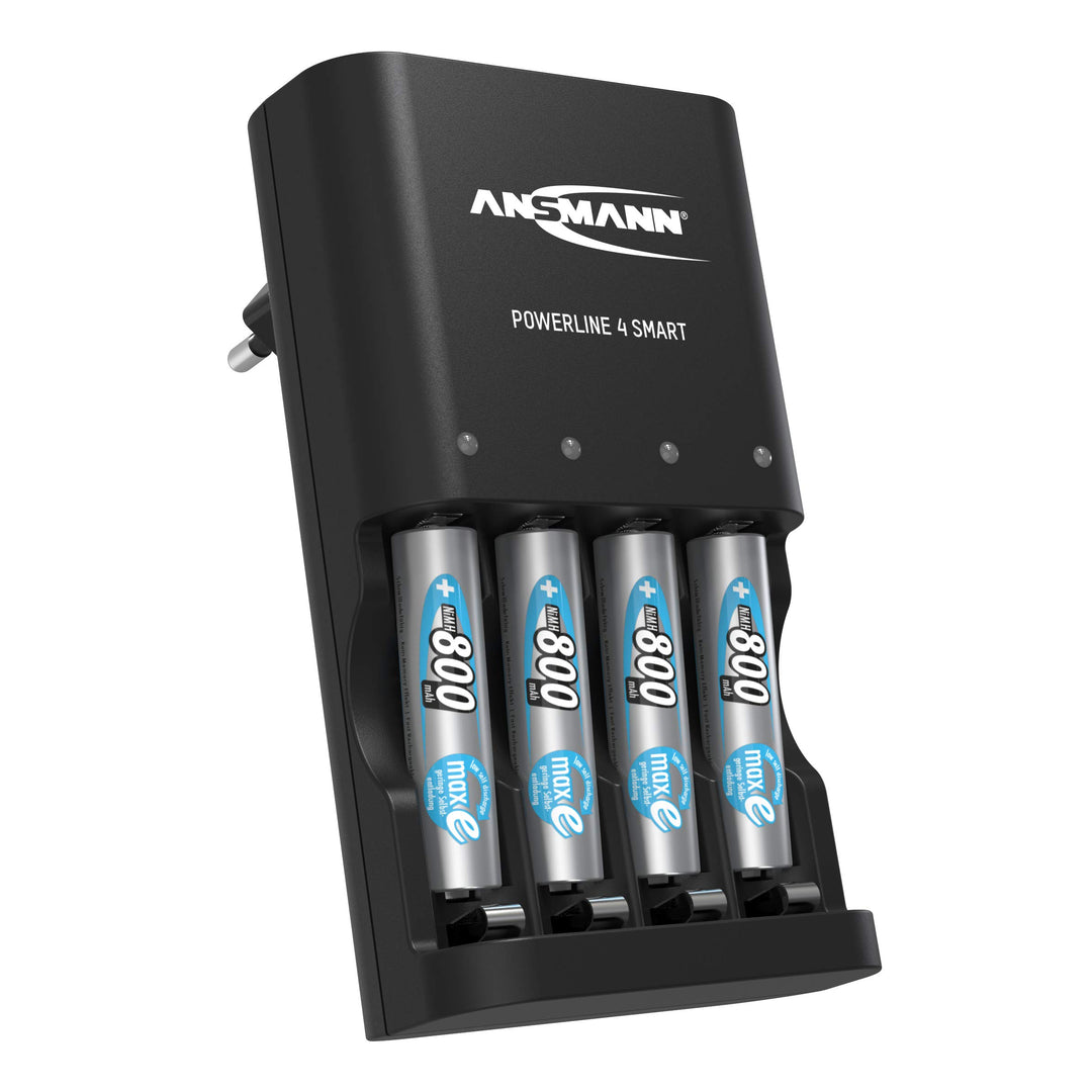 ANSMANN Akkuladegerät mit Repair Modus inkl. 4x 800 mAh NiMH AAA Akkus – Automatik Ladegerät für 4x