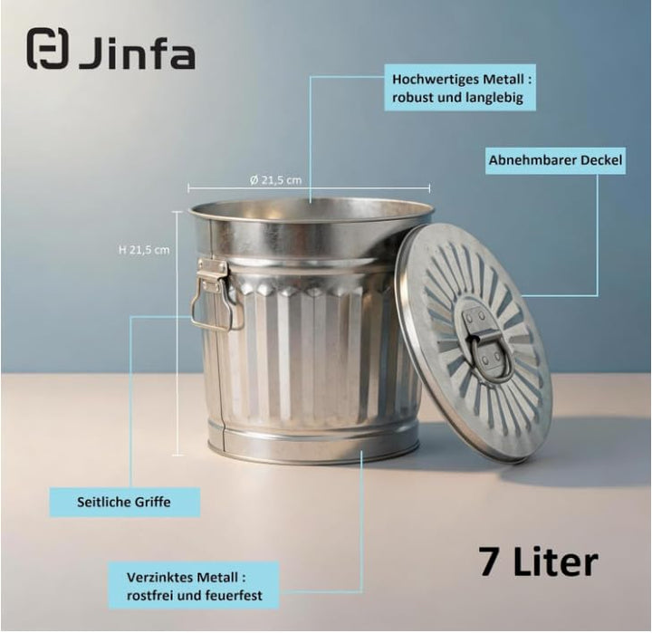 Retro Metalltonne 7L mit Deckel & Griffen – kleiner Metall Mülleimer für Küche, Biomüll, Bad, Balkon