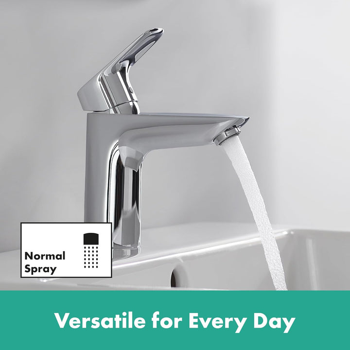 hansgrohe Logis - Waschtischarmatur mit Push-Open Ablauf, Wasserhahn Bad mit Auslauf Höhe 93 mm, Mis