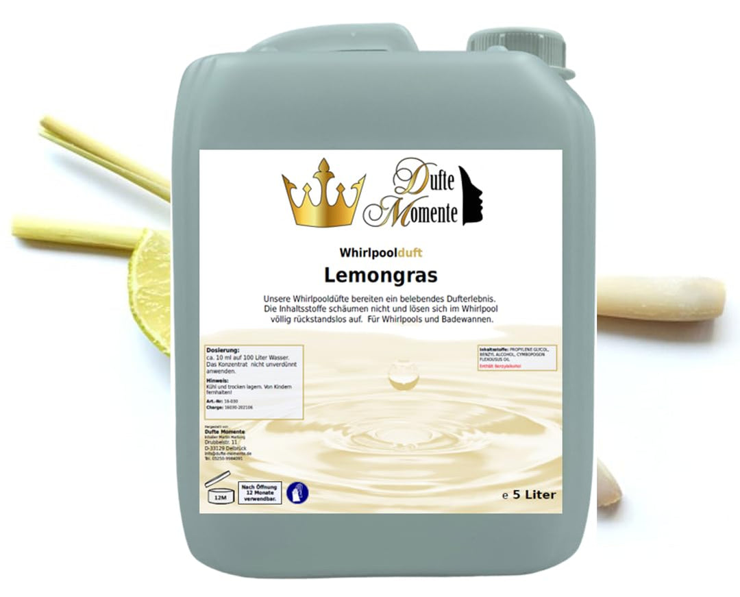Dufte Momente | Whirlpool Duft Lemongras 5 Liter | Badezusatz | mit naturreinen und natürlichen äthe