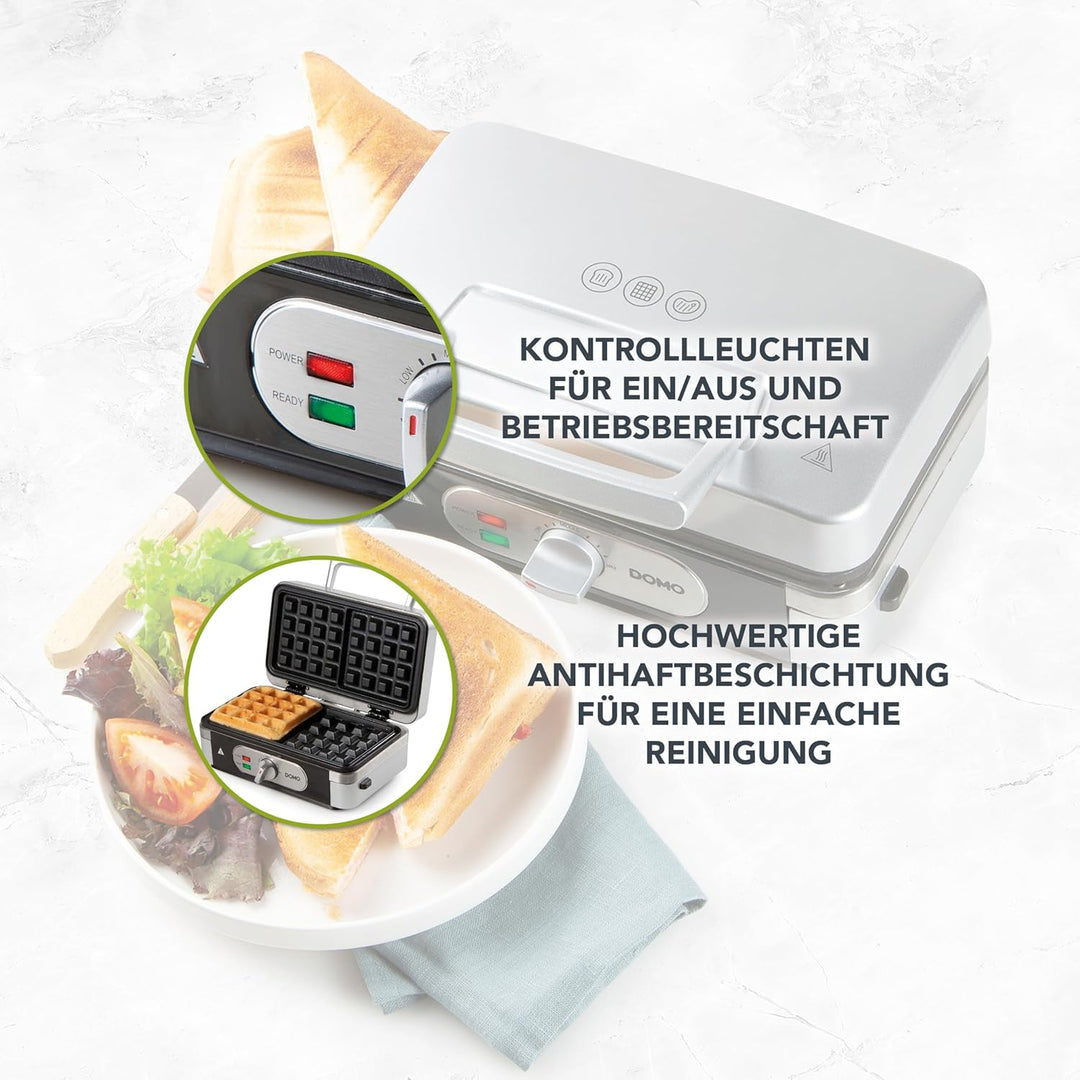 Domo DO9136C Sandwichtoaster 3-in-1, 1 Liter, Silber, Schwarz