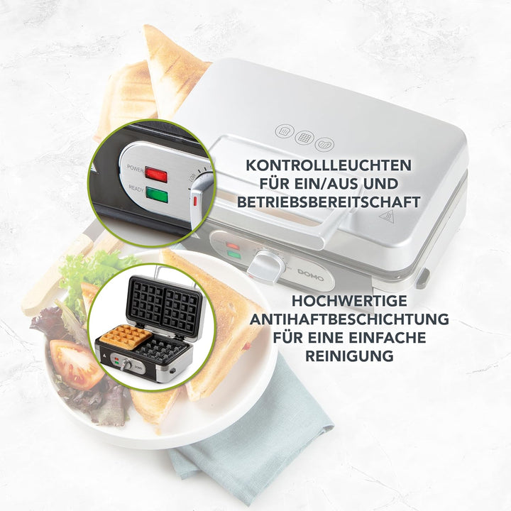Domo DO9136C Sandwichtoaster 3-in-1, 1 Liter, Silber, Schwarz