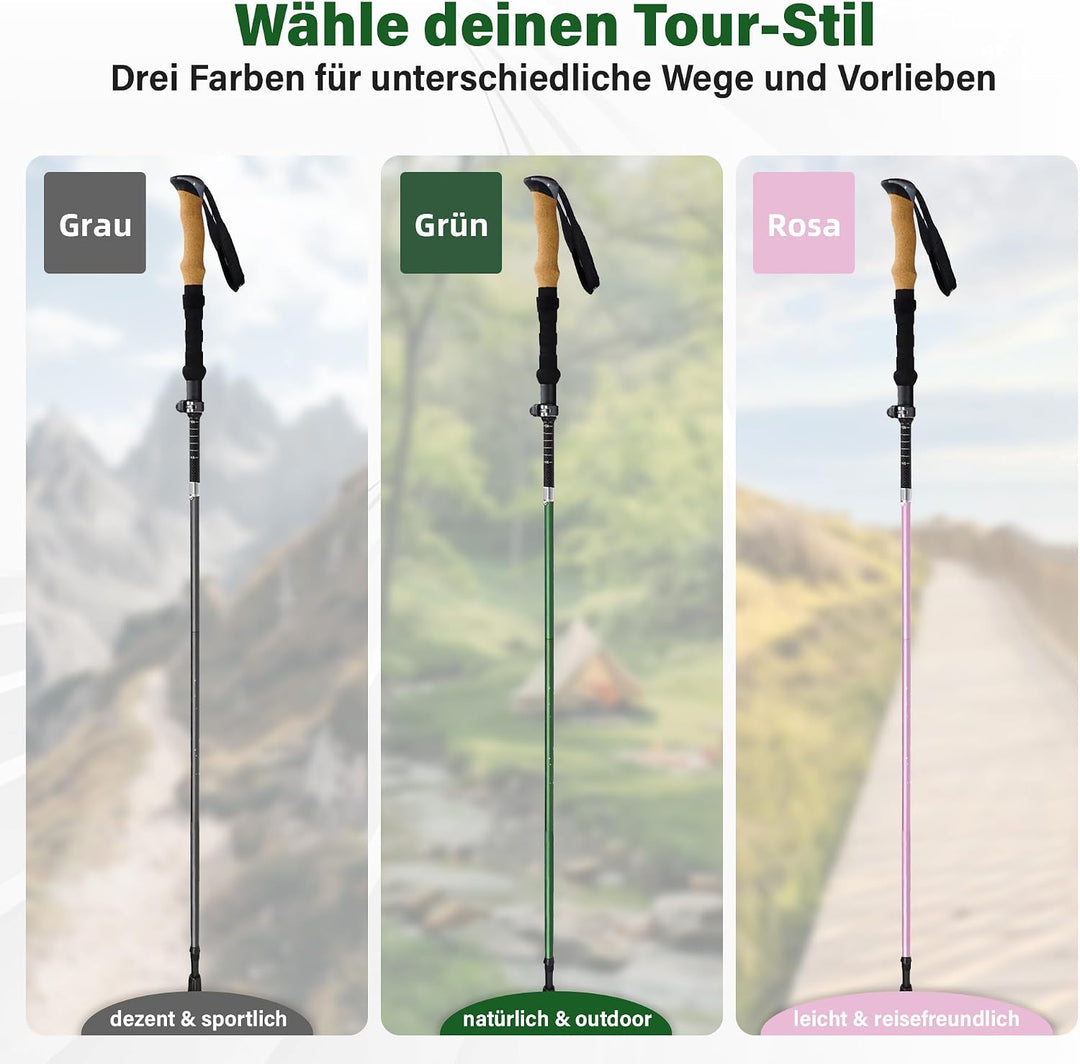 Wanderstöcke faltbar 2er Set, 35 cm, 3K Carbon-Alu | 35 cm Faltmass; 110–135 cm; 3K Carbon + 7050 Al