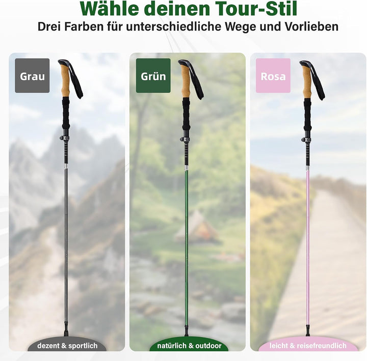 Wanderstöcke faltbar 2er Set, 35 cm, 3K Carbon-Alu | 35 cm Faltmass; 110–135 cm; 3K Carbon + 7050 Al