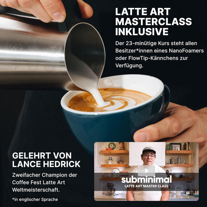 Subminimal FlowTip Handloser Krug | Milchaufschäumer, schäumender Krug für Premium-Kaffee im Barista