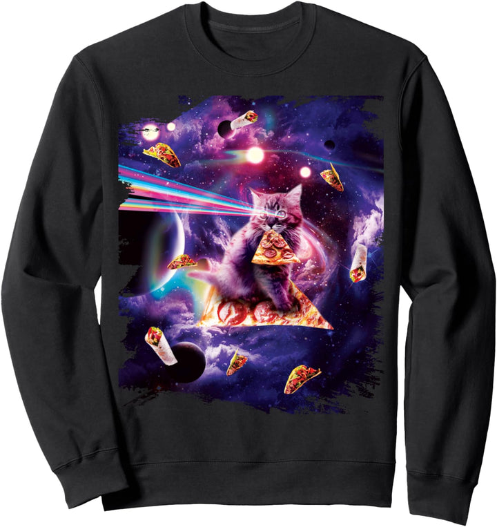 Weltraum-Pizza-Katze - Regenbogen-Laser, Taco, Burrito Sweatshirt