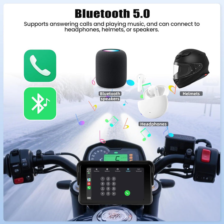 SIXTOP Motorrad-GPS-CarPlay-Bildschirm mit kabellosem CarPlay und Android Auto, tragbar, wasserdicht