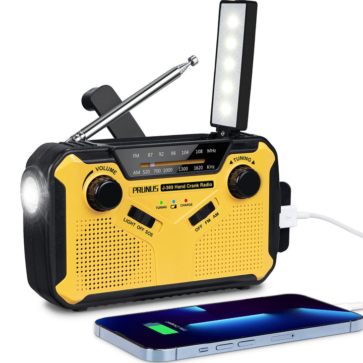 PRUNUS J-369 Solar Radio Kurbel Notfall, FM/AM Radio Batteriebetrieben Notfall, Notfallradio Dynamo
