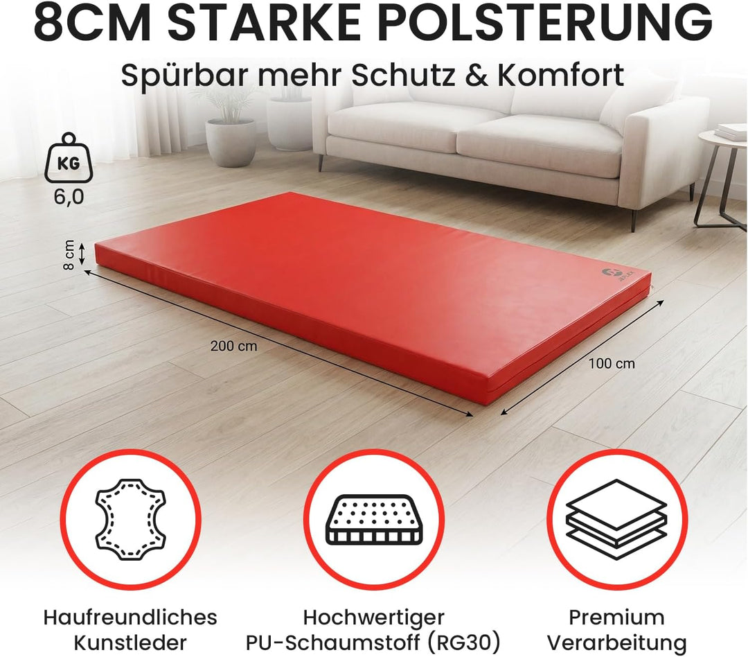 Jeflex - Weichbodenmatte & Turnmatte 200 x 100 x 8 cm MADE IN GERMANY/Gymnastikmatte tragbar/platzsp
