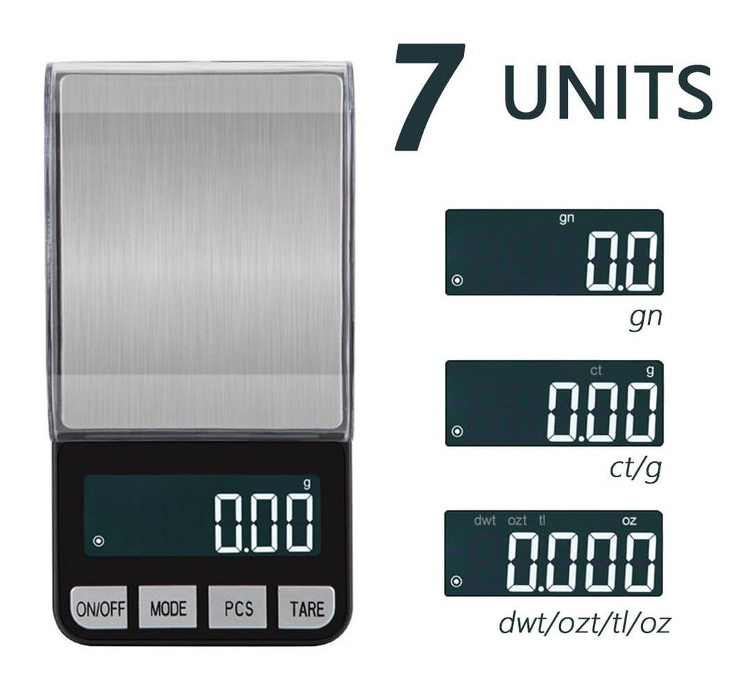Lancoon Elektronische Miniwaage mit 0,01g hochpräzisem, winddichtem Deckel 7 Wägeeinheiten Tara-Funk