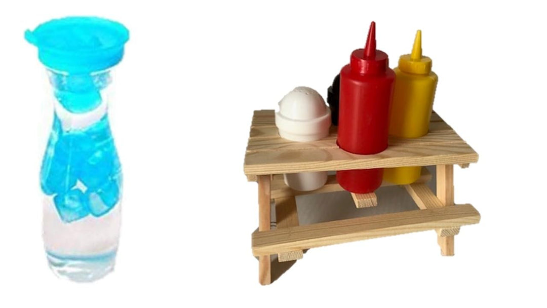 Menage Set Picknicktisch mit Schirm Salzstreuer Pfefferstreuer Senf & Ketchup Ständer Grillzubehör m
