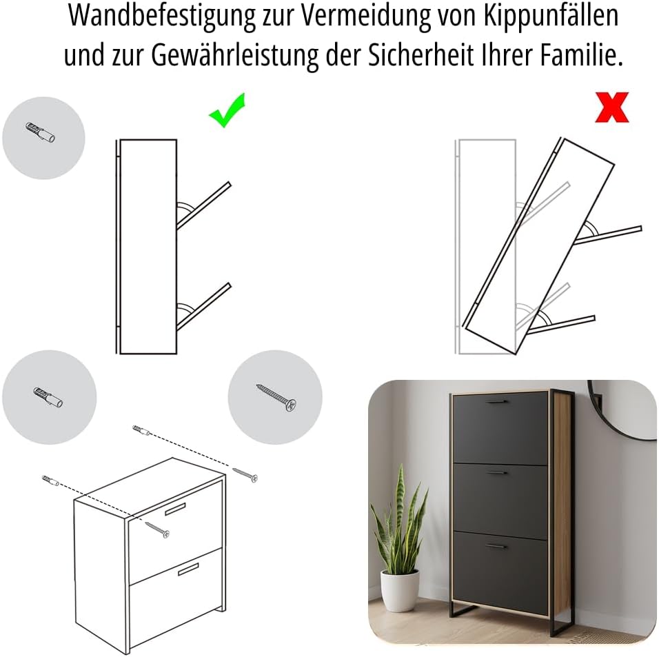 CASABEL Industrieller Schuhschrank, 12 Paar – Schuhschrank, Aufbewahrung für Eingangsbereich, hohe K