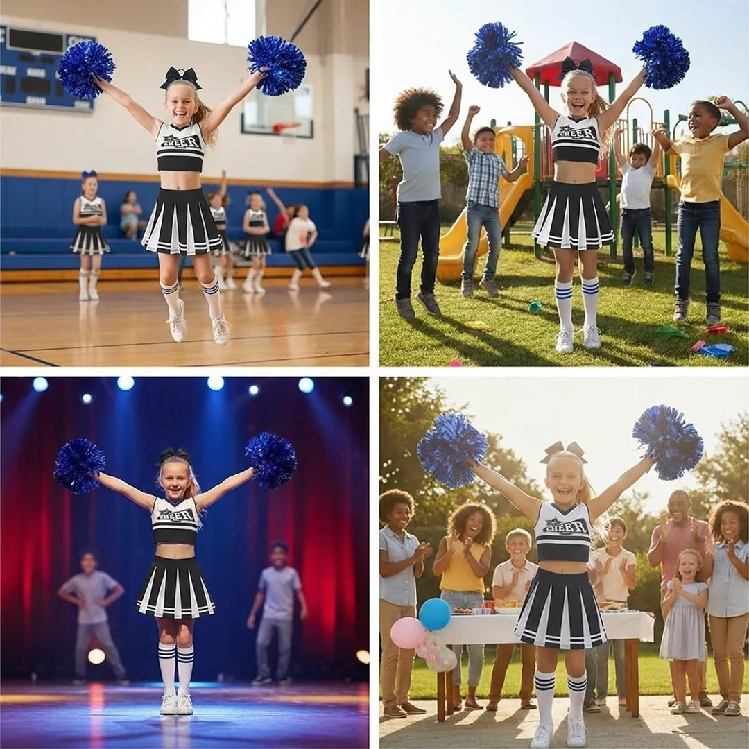 Kostüm Pompom Karneval Mädchen Kostüm Cheerleader Mädchen mit Haarspange Schleife Majorette Stick Po