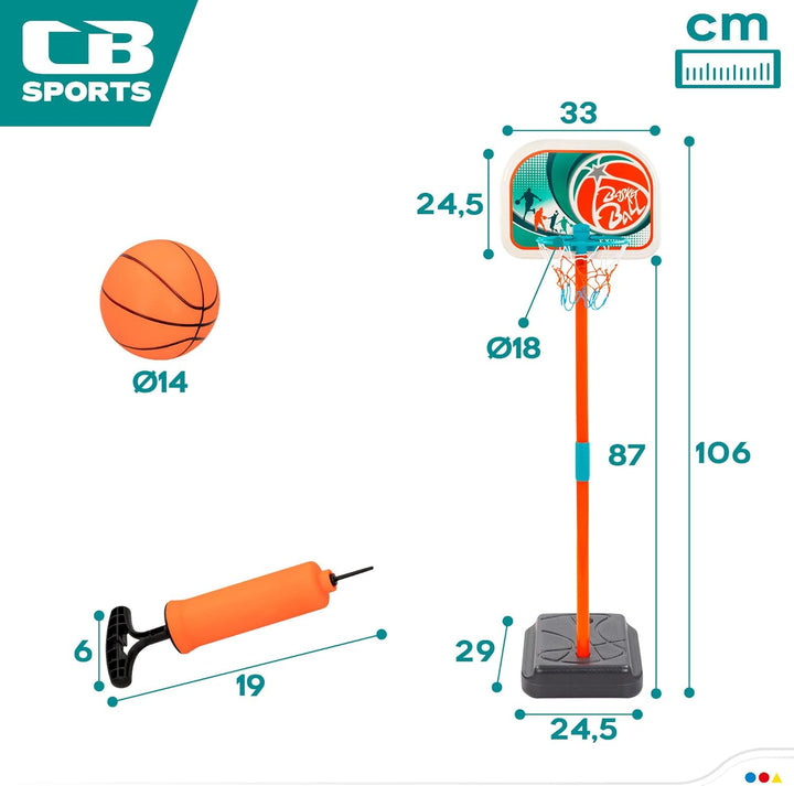 ColorBaby - Tragbarer Korb für den Aussenbereich, Masse 33 x 29 x 106 cm, inklusive Basketball und M