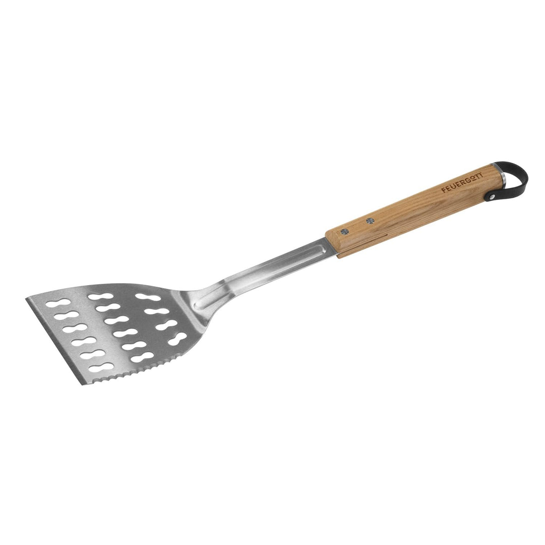 Grill- und Pfannenwender Edelstahl, Zedernholz Griffe mit Sägekante für Grill, BBQ, Plancha, Smash B