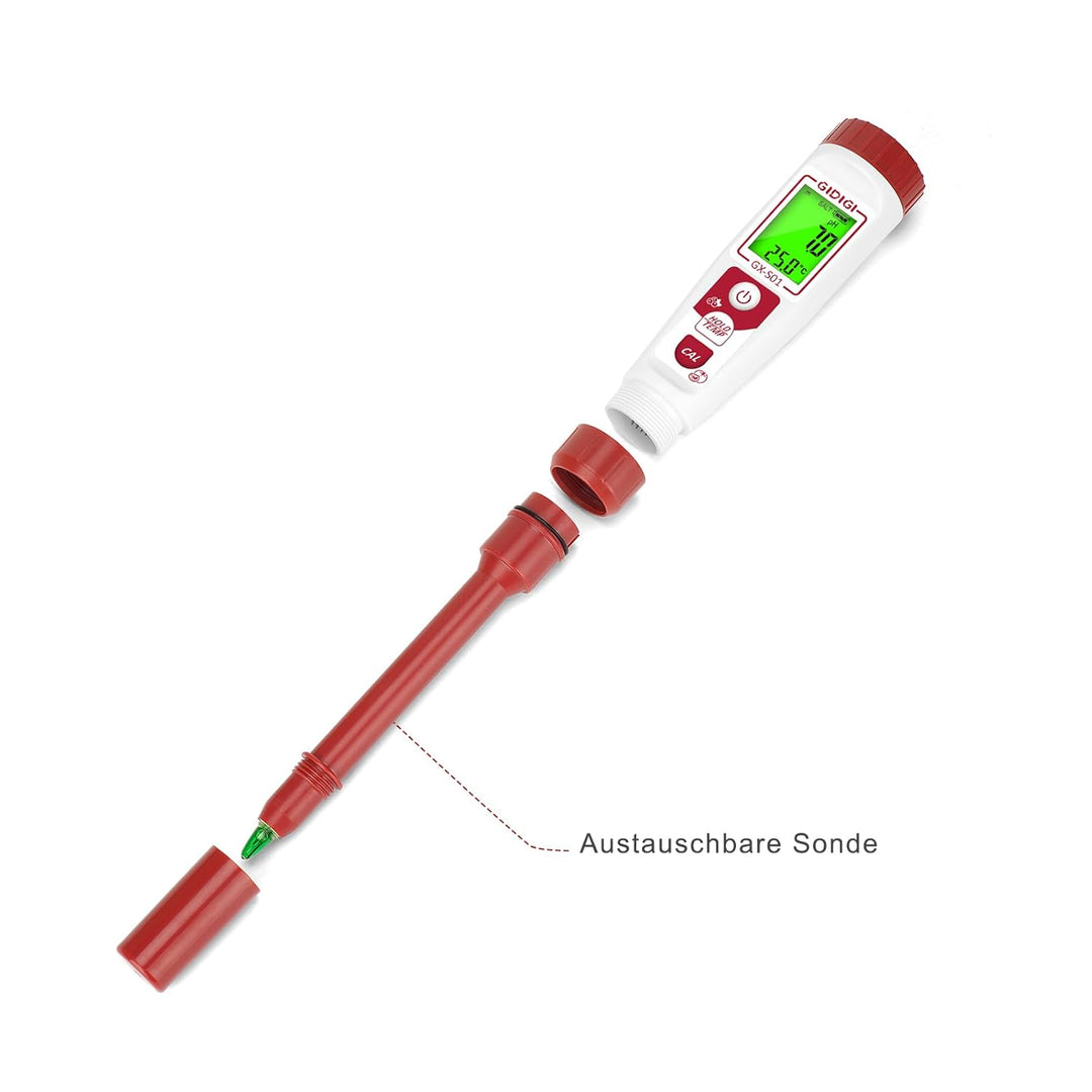Boden pH Messgerät Sonde, pH Ersatzelektrode mit 4,0/7,0/10,0 pH Kalibrierungspulver Kit für Boden p