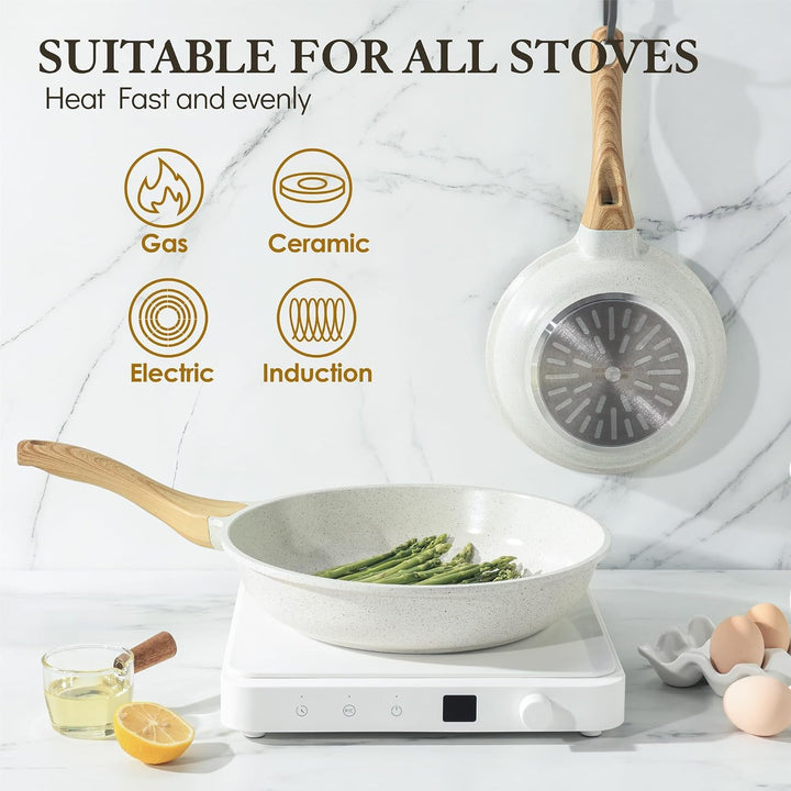 SENSARTE Weiss Keramik 28cm Antihaft Bratpfanne Skillet, Schweizer Beschichtung Omelette Pfanne, Ges
