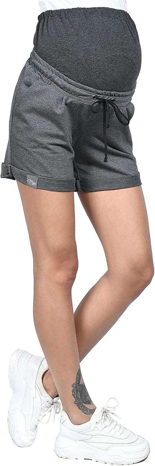 MijaCulture Kurze Umstandsshorts Umstandshose mit Bauchband für Sommer Lola M004, L Graphite
