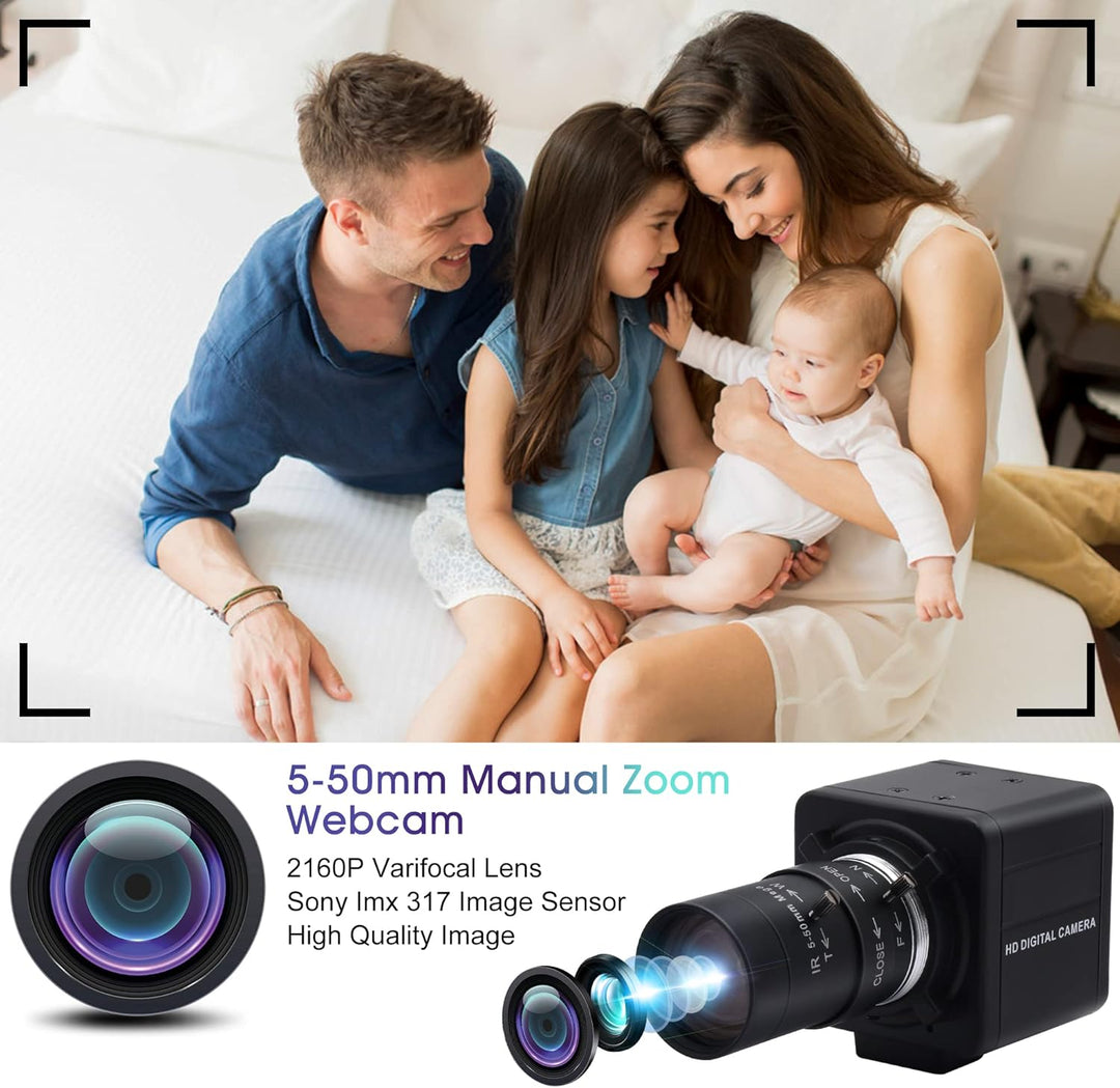 G 4K Varifokale USB Webcam 10X Optischer Zoom, 5-50mm Vari-Focus Webcam 4K Ultra HD 2160P, IMX317 Se