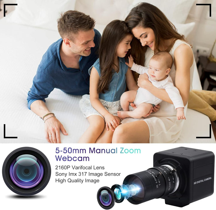 G 4K Varifokale USB Webcam 10X Optischer Zoom, 5-50mm Vari-Focus Webcam 4K Ultra HD 2160P, IMX317 Se