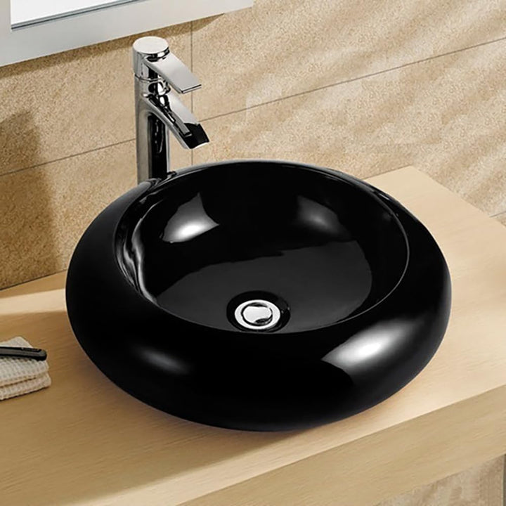 NEG Waschbecken Uno22A (rund) Aufsatz-Waschschale/Waschtisch (schwarz) mit breitem Rand und Nano-Bes