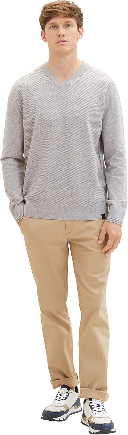 TOM TAILOR Herren Cosy Strickpullover mit V-Ausschnitt M 12035 - Grey Heather Melange, M 12035 - Gre
