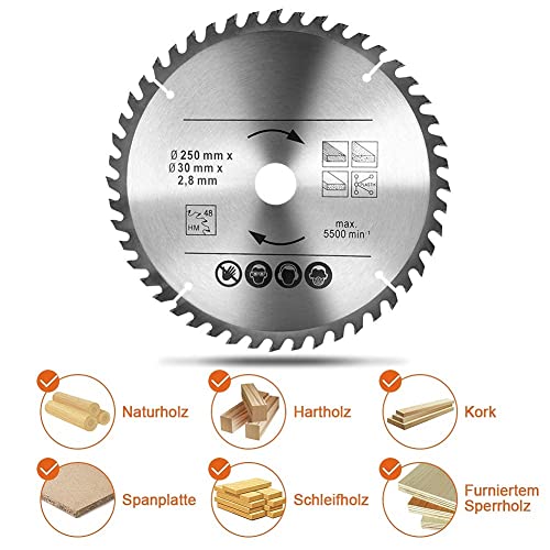 Kreissägeblätter 2 Stk 250 x 30mm 48T & 60T TCT Vielseitiges Sägeblattblatt aus hochwertigem Hartmet