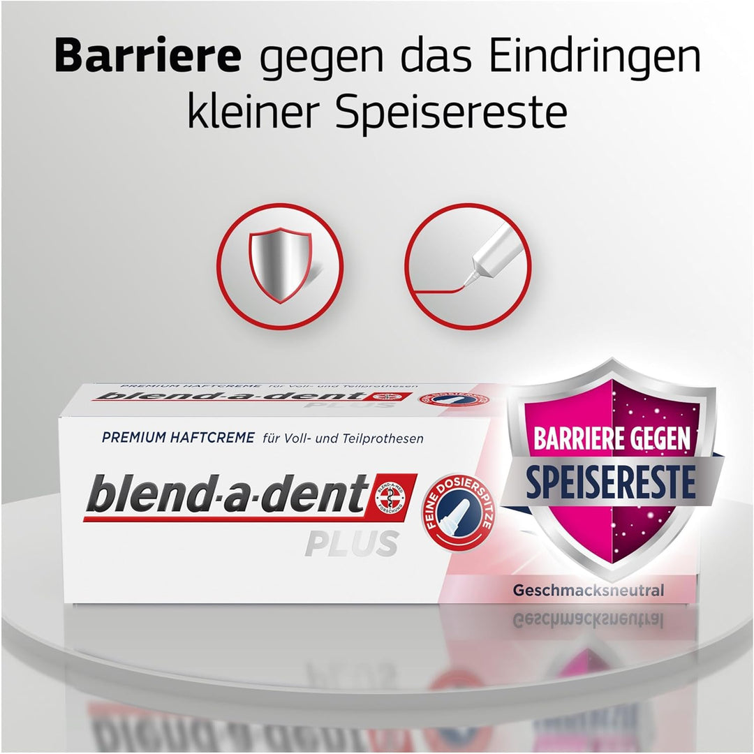 Blend-a-dent Plus Barriere Gegen Speisereste Premium Haftcreme, für Voll- und Teilprothesen, Geschma