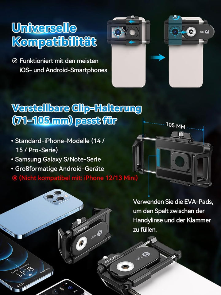 APEXEL 300X Smartphone Mikroskop - Professionelle Trichomanalyse & Mikrowelt Erkundung 300X Mikrosko