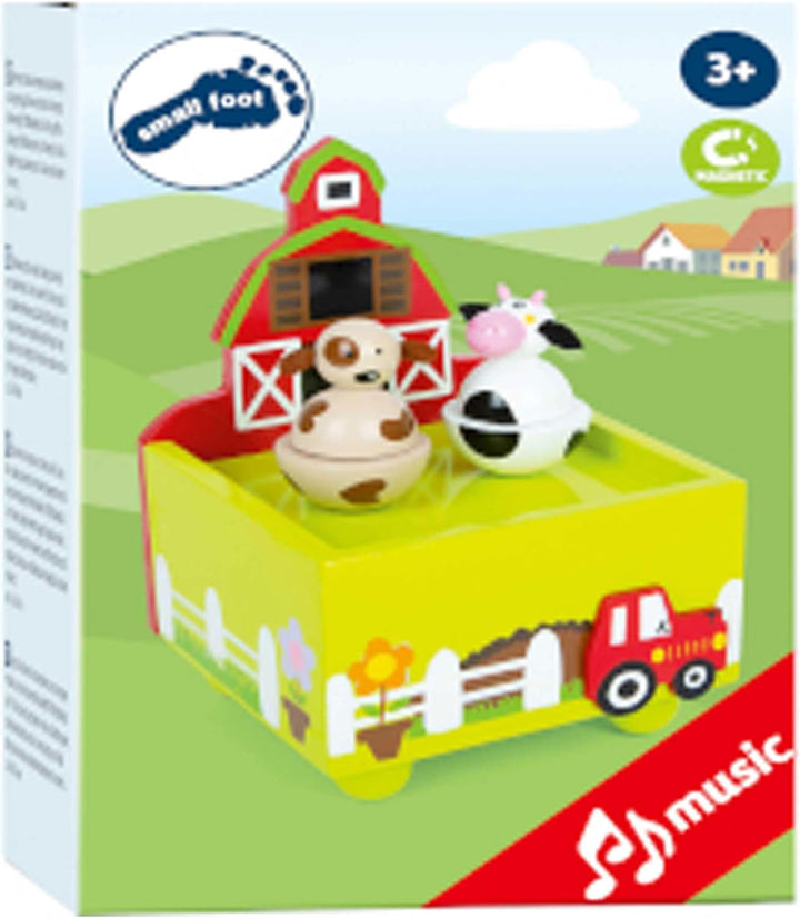 small Foot Spieluhr Bauernhof, aus Holz mit fröhlichen Tiermotiven, Musikuhr für Kinder ab 3 Jahren,