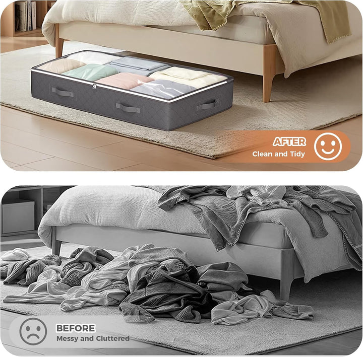 Budding Joy 6 Stück 90L Unterbettkommode, Aufbewahrungsbox mit Deckel Faltbare Unterbett Aufbewahrun