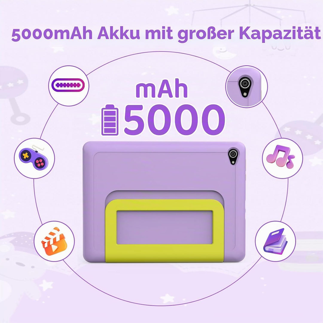 Tablet Kinder 10 Zoll Android 14 HD-Display 1280 x 800 Akku 5000 mAh 8 + 64 GB erweiterbar auf 1TB D