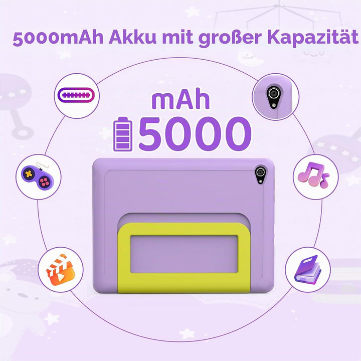 Tablet Kinder 10 Zoll Android 14 HD-Display 1280 x 800 Akku 5000 mAh 8 + 64 GB erweiterbar auf 1TB D