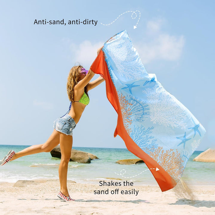NewDoar 200 x 210 cm Stranddecke Sanddicht Extra Grosse Strandmatte mit 2 Taschen Picknickdecke wass