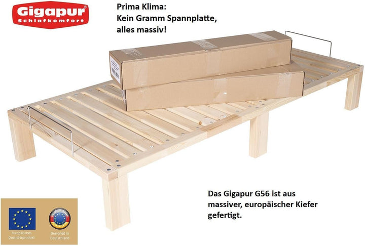 Gigapur Massives Holzbett G56, inkl. Lattenrost und Matratzenbügeln, Liegefläche 70x200cm (11302) Ho